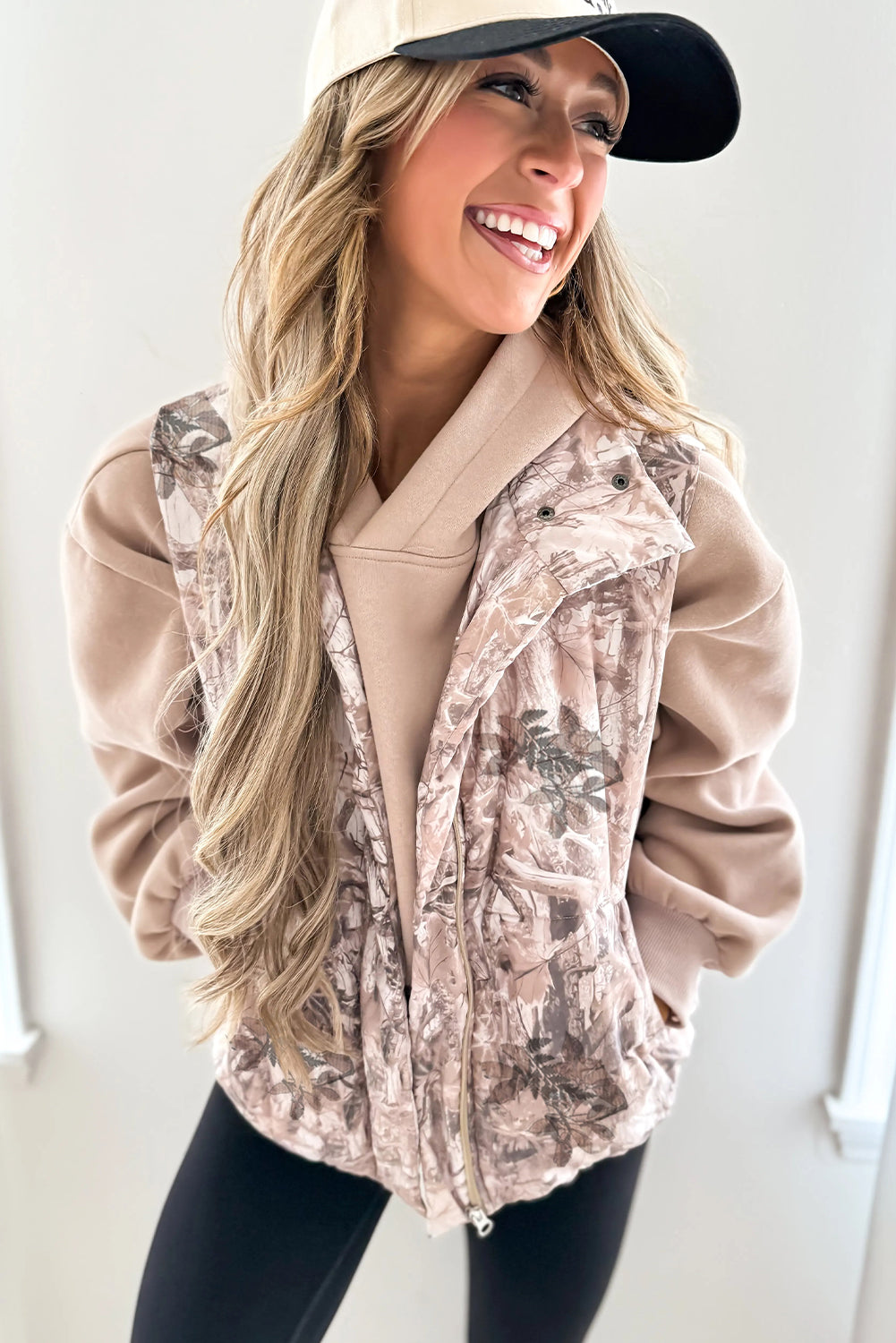 Brown Camo Leaf Print Winter Puffer Vest