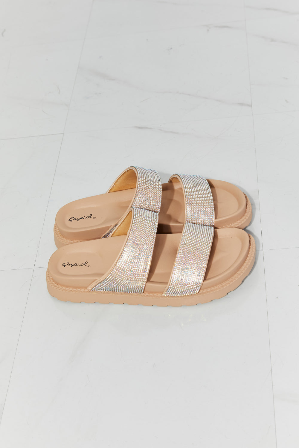 Qupid Glam Girl Rhinestone Band Slide Sandal