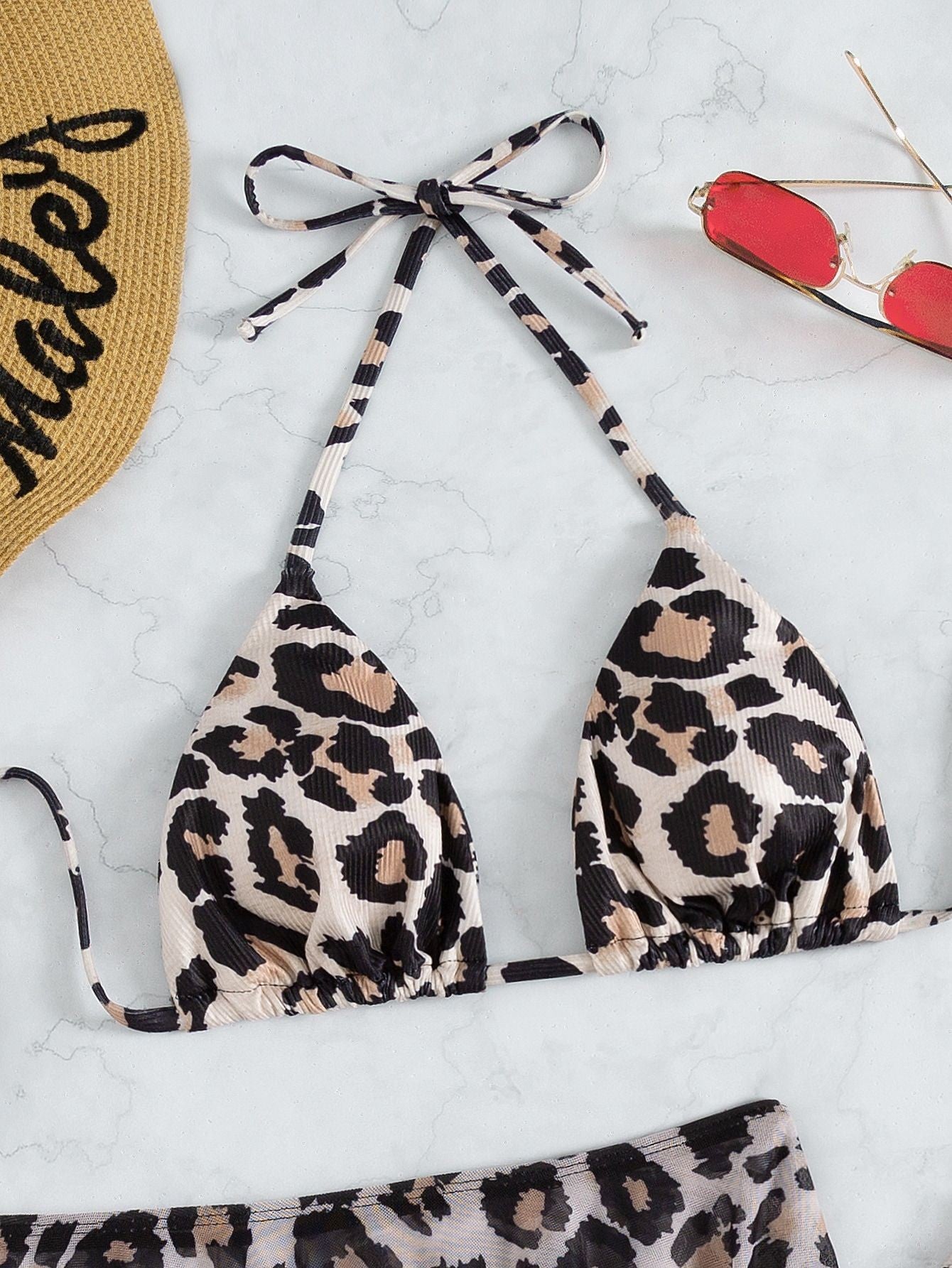 Leopard Tassel Three-Piece Swimsuit