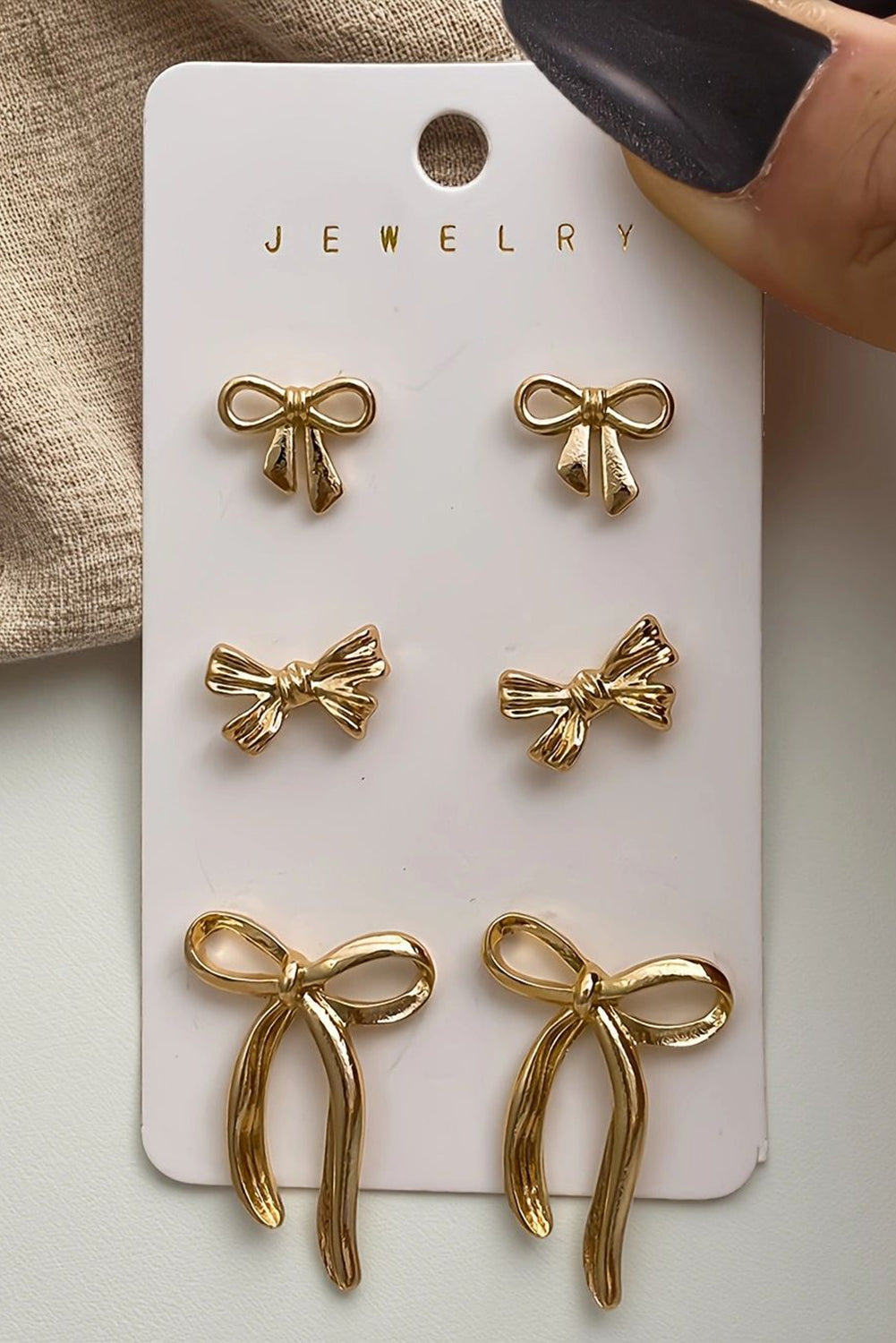 Gold 3 Pairs Bow Shape Stud Earrings Set