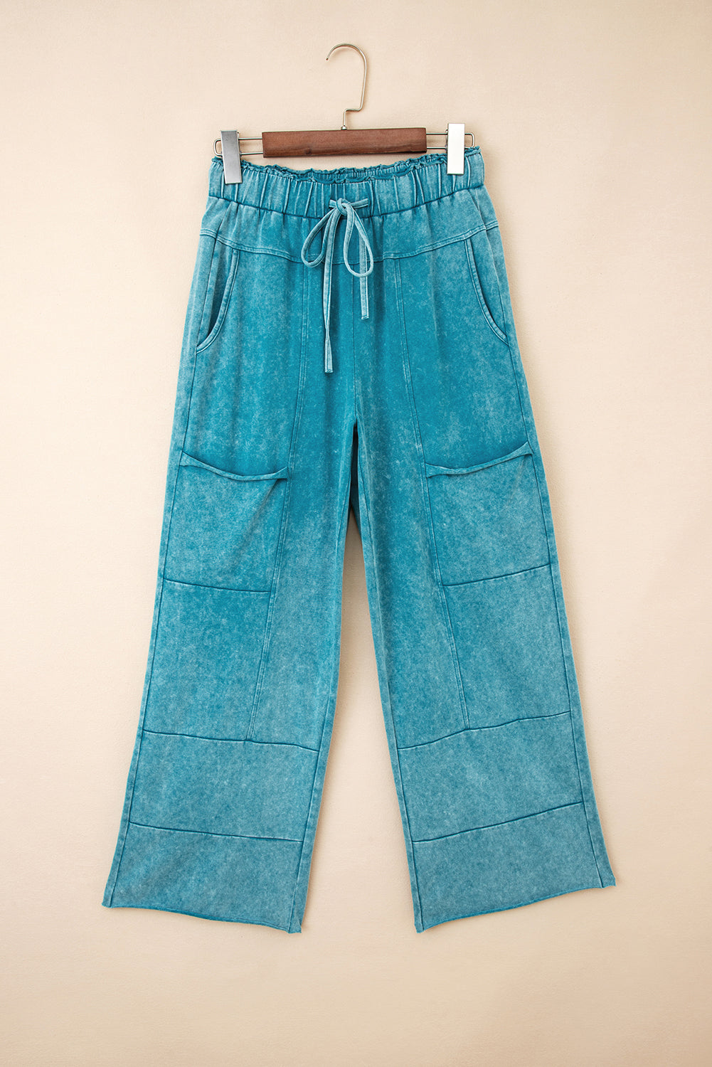 Lapis Mineral Wash Knot High Waist Raw Hem Pants