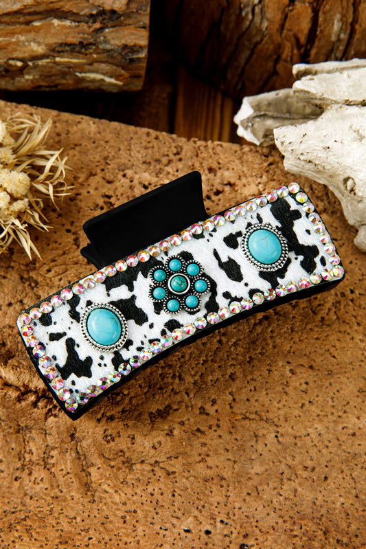 Black Retro Turquoise Animal Spots Hair Claw Clip