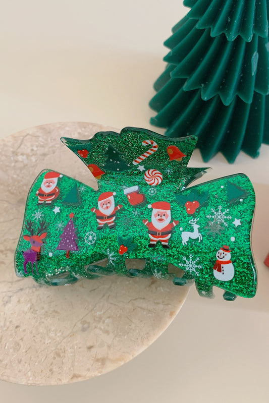 Dark Green Christmas Cartoon Graphic Hair Claw Clip