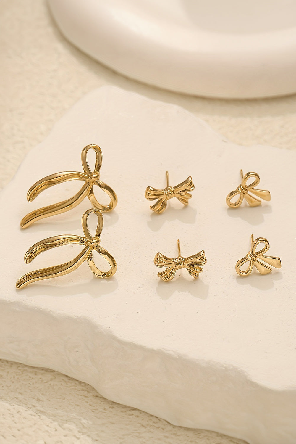 Gold 3 Pairs Bow Shape Stud Earrings Set