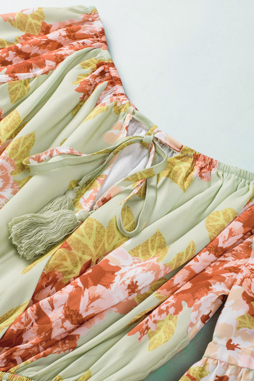 Floral Off-Shoulder Tassel Tie Romper