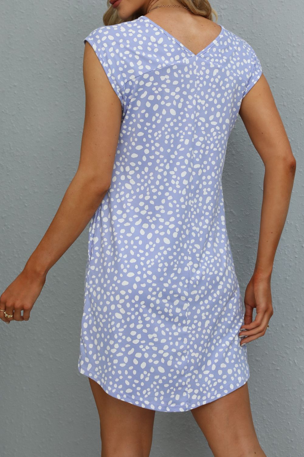Printed V-Neck Cap Sleeve Dress with Pockets