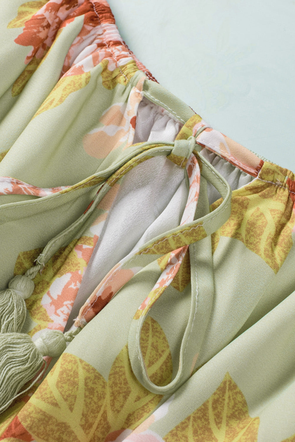 Floral Off-Shoulder Tassel Tie Romper