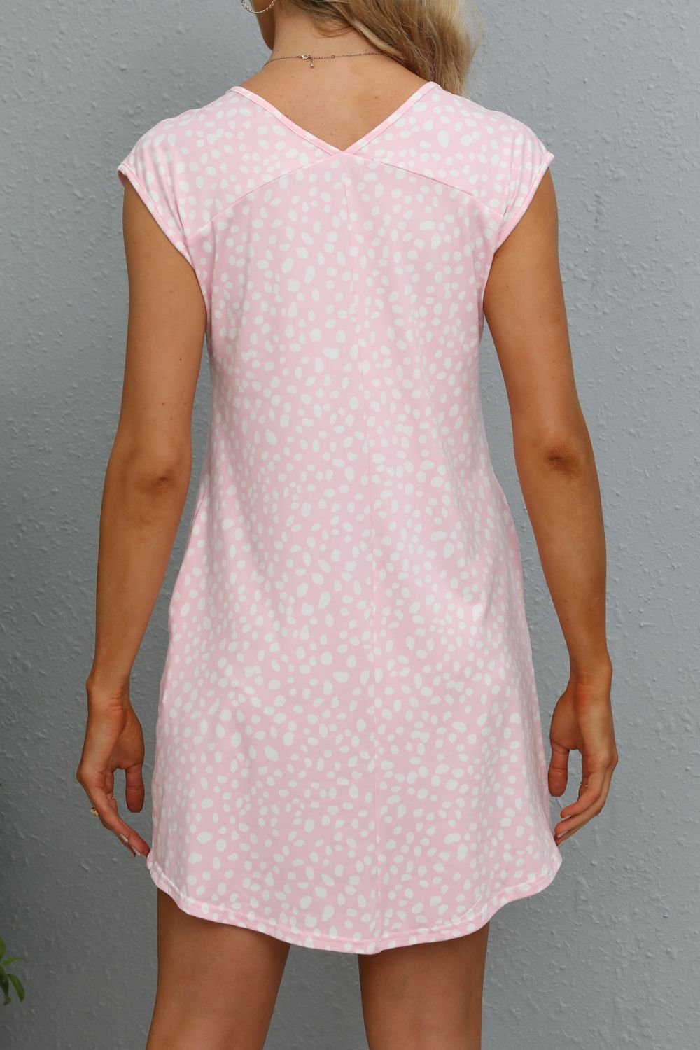 Printed V-Neck Cap Sleeve Dress with Pockets