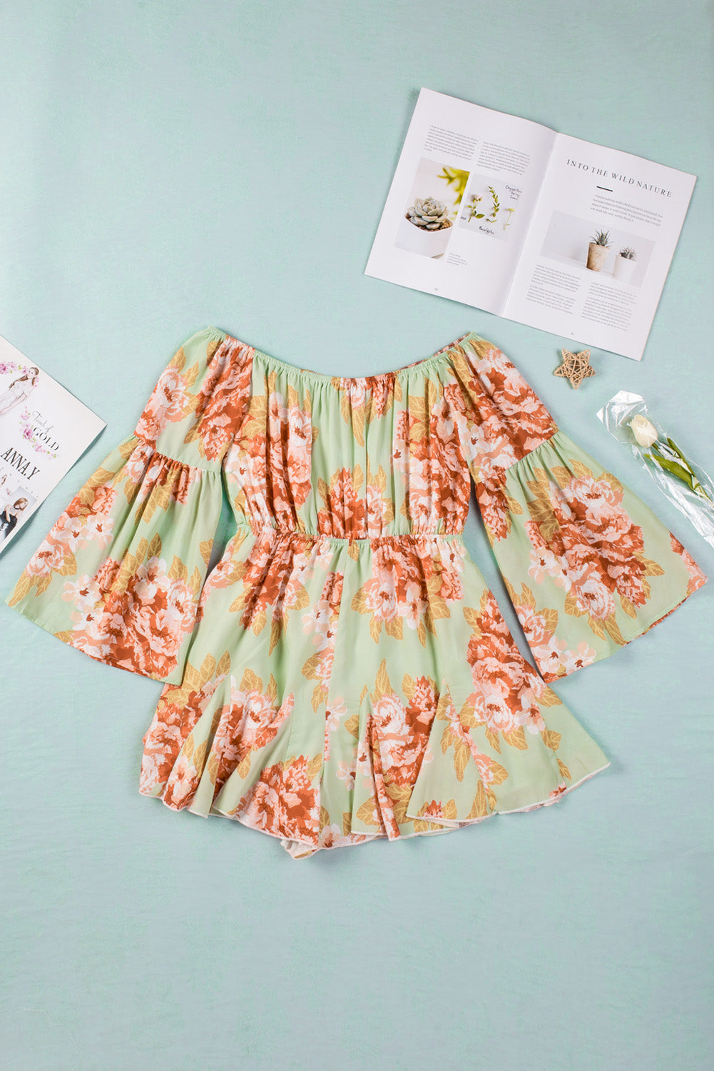 Floral Off-Shoulder Tassel Tie Romper