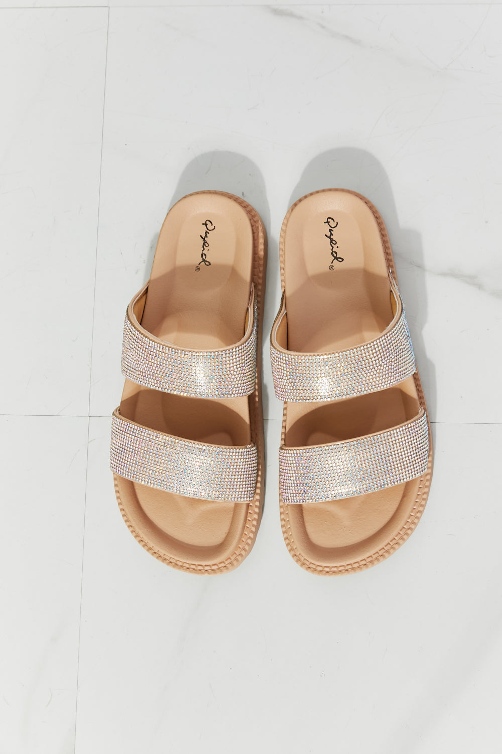 Qupid Glam Girl Rhinestone Band Slide Sandal